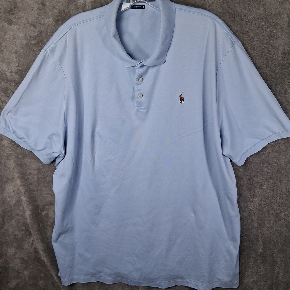 Polo Ralph Lauren Classic Fit Polo Shirt Men Size 2XL Blue Flesh Pony Stretch